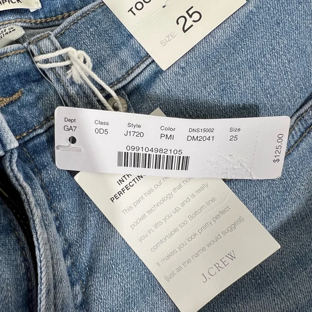 J.Crew Womens 8 Inch Toothpick Slim Skinny Jeans Blue Low Rise Pockets 25 New